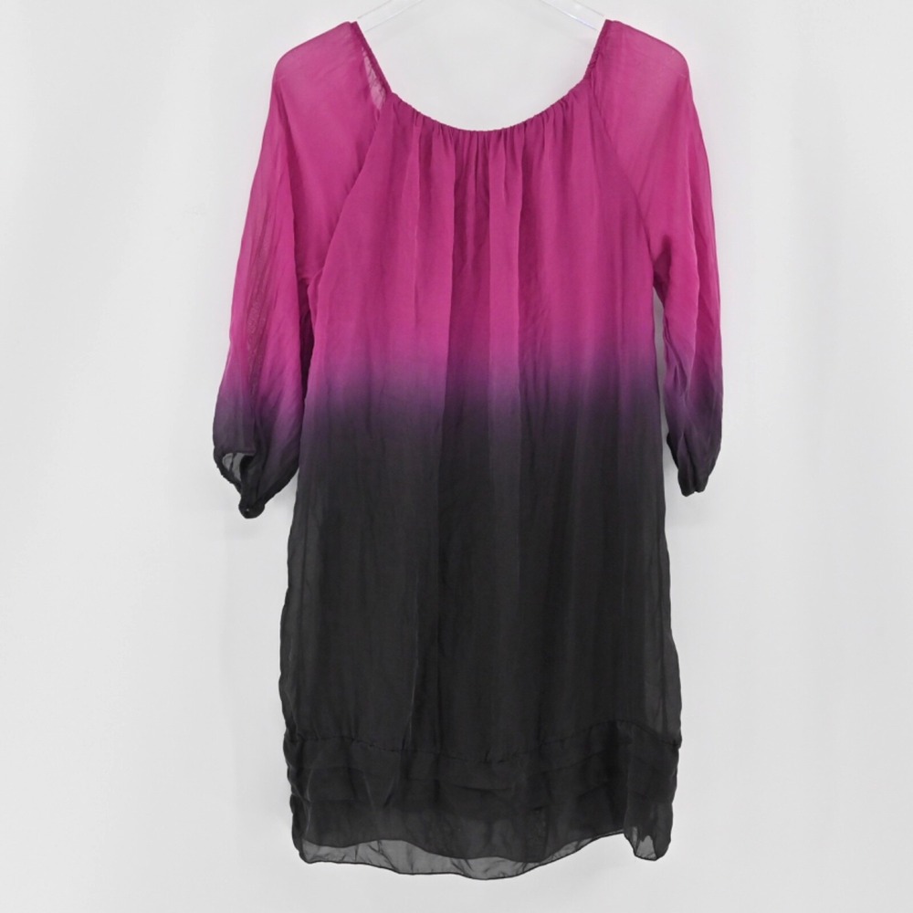 PRONTOMODA GIUSY Womens Silk Ombre‎ Dress Size M Pleated Shift Pink Dip Tie Dye - Picture 3 of 14